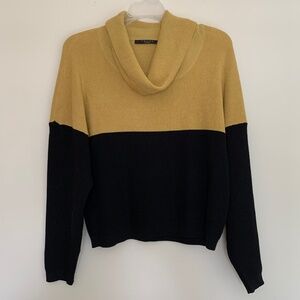 Cyrus Cowl Neck Sweater Womens Petite Medium Mustard/Black EUC Normcore